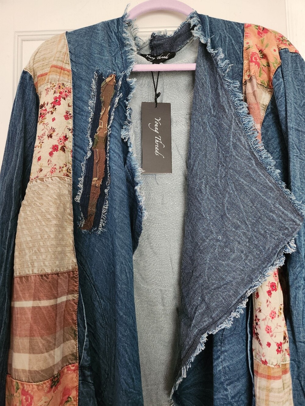 Young Threads Boho Patchwork Blue Denim Open-Front Jacket - Picture 10 of 12